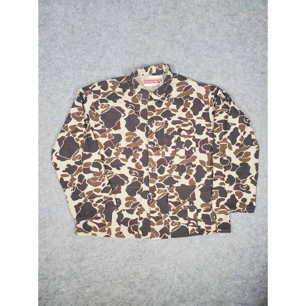 Winchester Vintage Jacket Large Brown Frog Camo Lightweight Duck Hunting Button